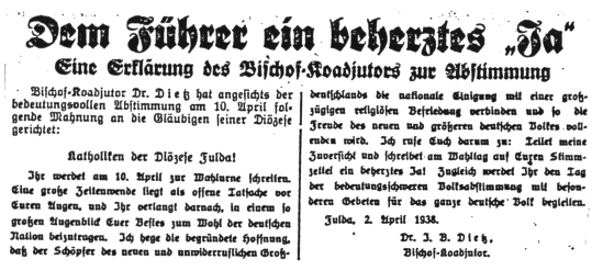 "Dem F&uuml;hrer ein beherztes &raquo;Ja!&laquo;", April 1938